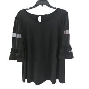 ADRIANNA PAPELL Plus Size 2X Black Insert Elbow Sleeve Top Blouse NEW